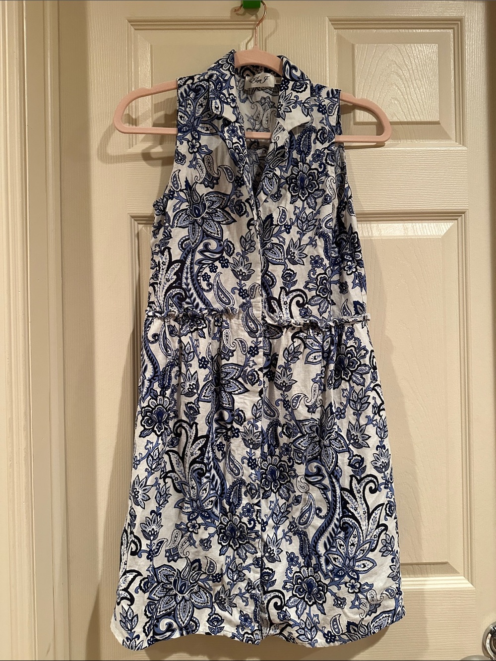 Eliza J White and Blue Paisley Sleeveless Shirt Dress